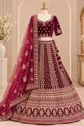 Regal Wine Velvet Bridal Lehenga Set