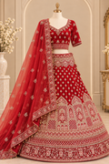 Traditional Red Zari Embroidered Bridal Lehenga