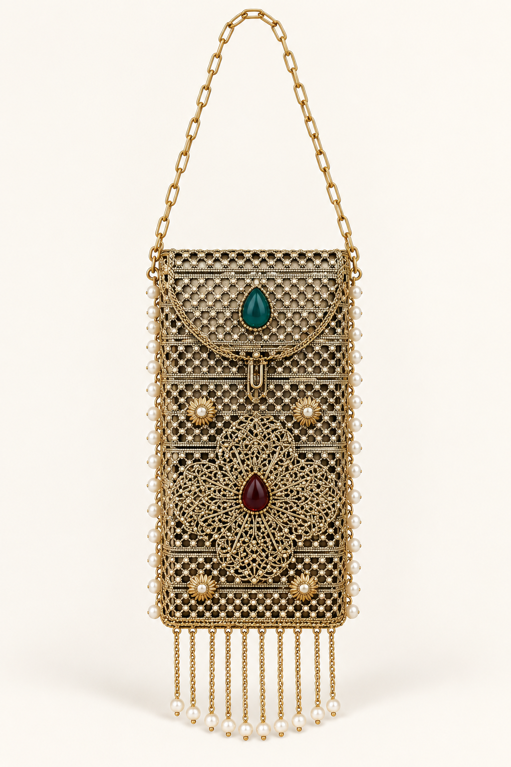 Antique Gold-Tone Floral Filigree Shoulder Bag