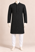 Black Lattice Embroidered Boys’ Kurta Set