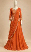 Orange Gold-Embroidered Anarkali Set