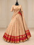 Beige and Red South Indian Half-Saree Set