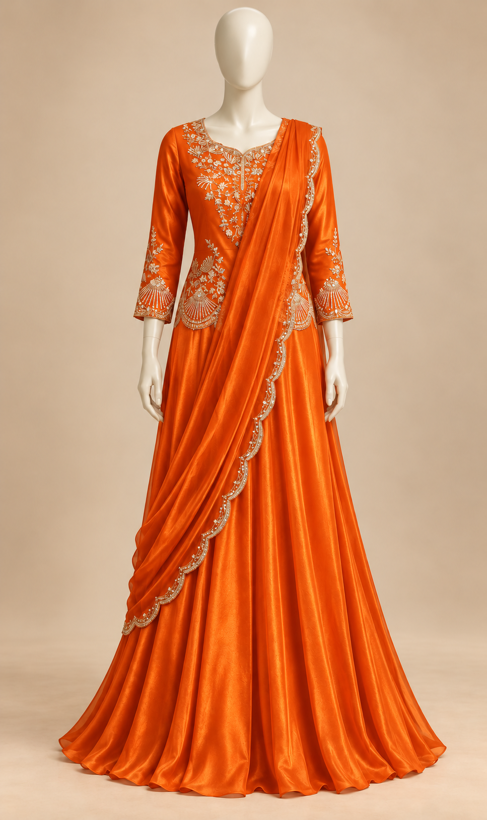 Orange Gold-Embroidered Anarkali Set