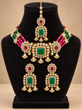 Royal Green & Magenta Choker Set with Earrings & Maangtikka