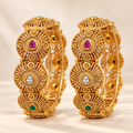 Gold-Plated Multicolour Teardrop Stone Kangan Set