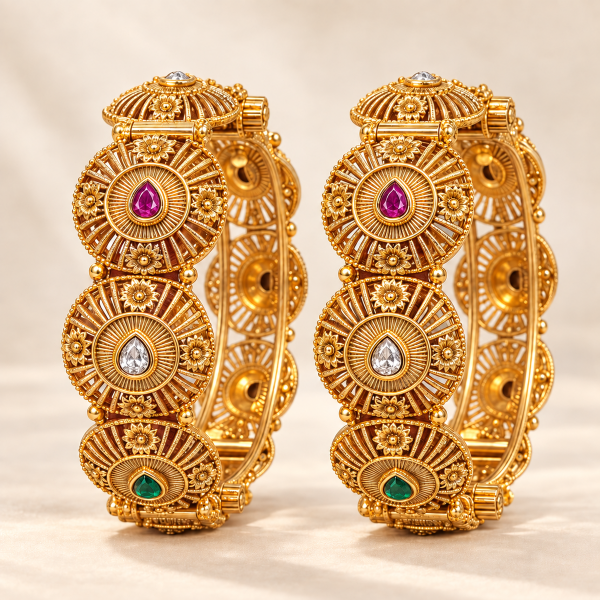 Gold-Plated Multicolour Teardrop Stone Kangan Set