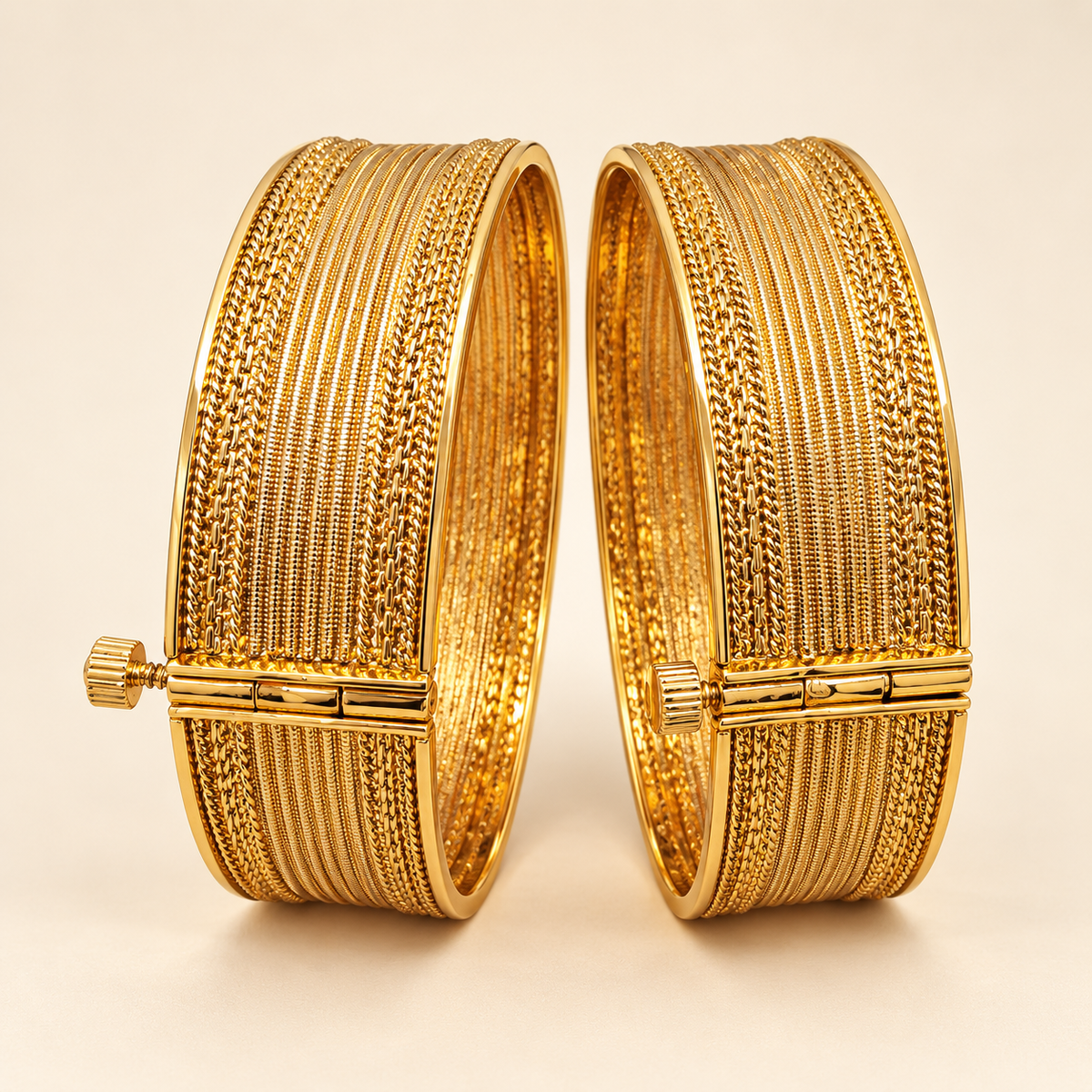 Gold-Plated Textured Ridged Kangan Set