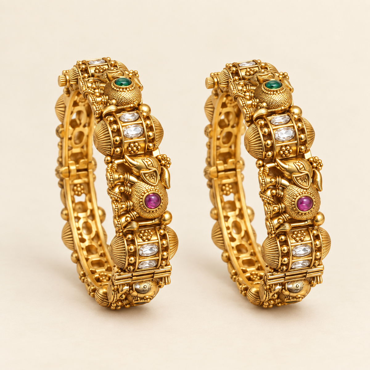 Gold-Plated Multicolour Stone Kangan Set