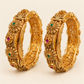 Antique Gold-Plated Green & Magenta Floral Kangan Set