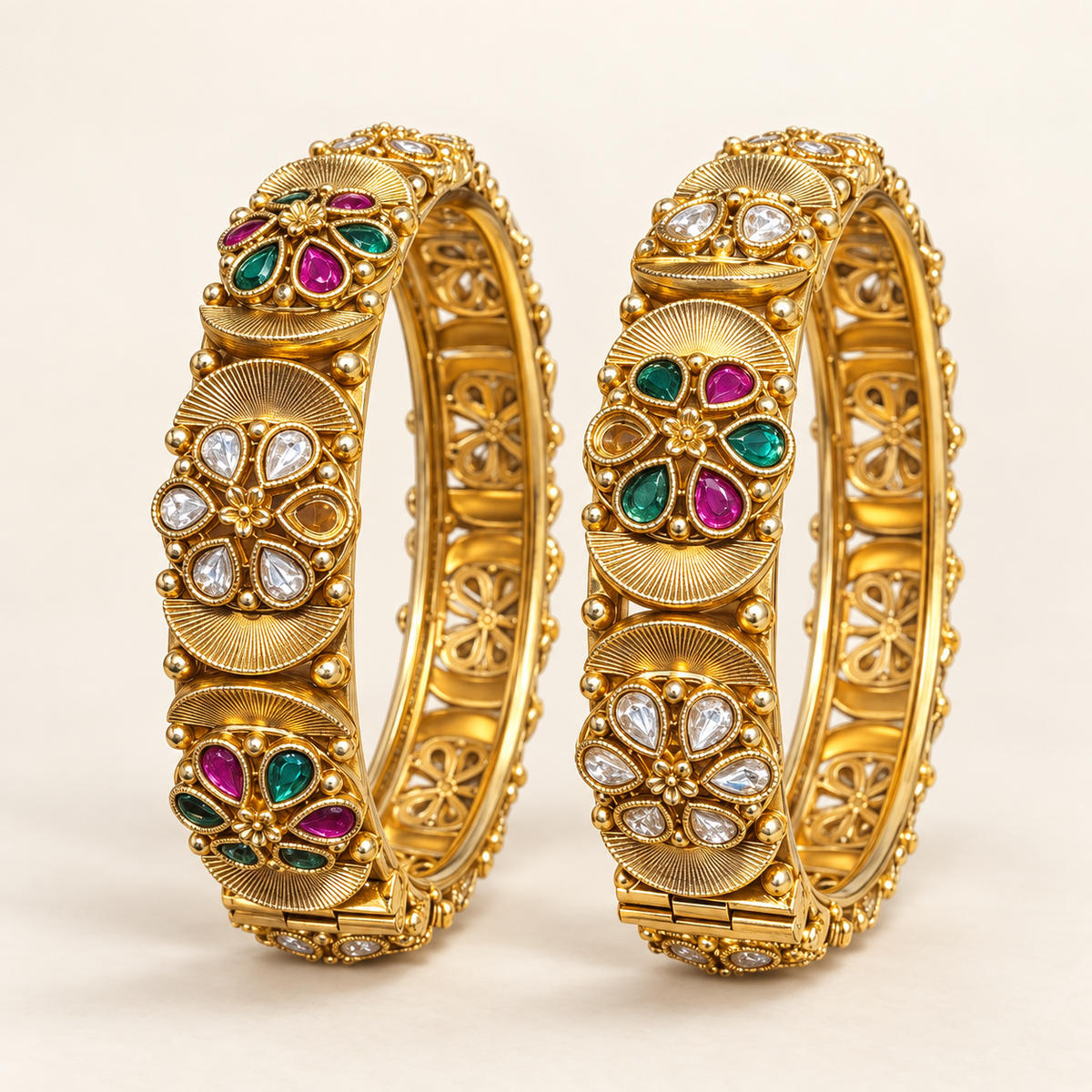 Gold-Plated Multicolour & White Floral Kangan Set
