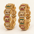 Gold-Plated Elephant Motif Pearl Kangan Set