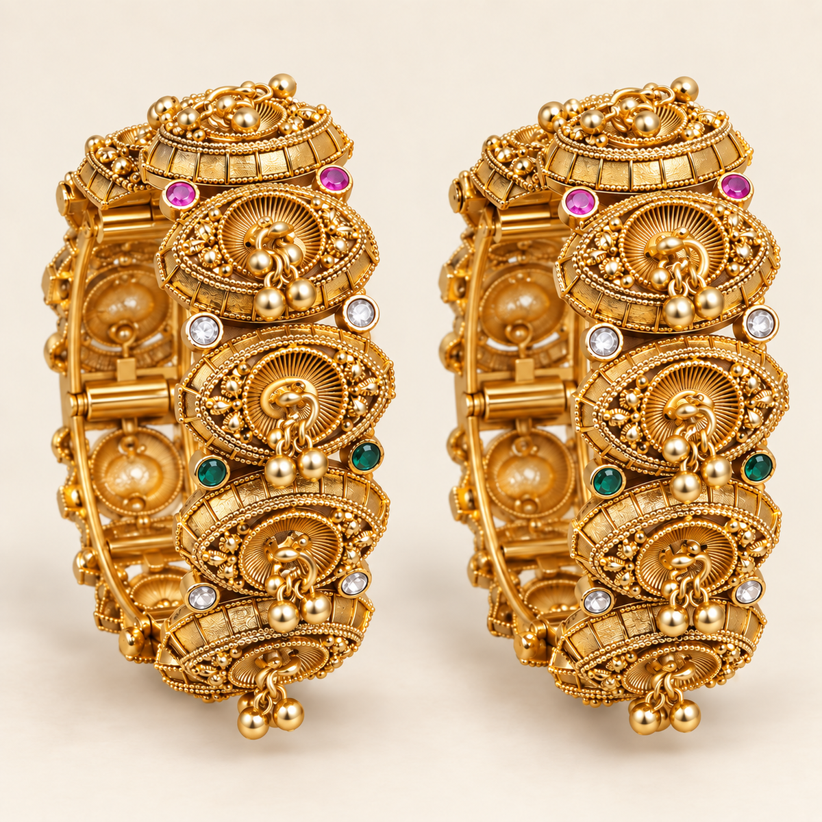 Gold-Plated Peacock Motif Kangan Set