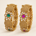 Gold-Plated Green & Magenta Floral Kangan Set