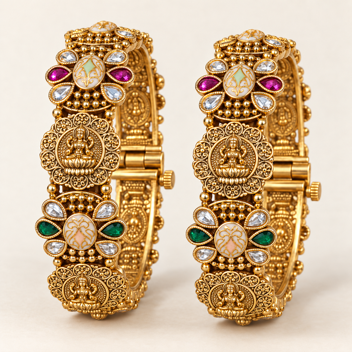 Gold-Plated Lakshmi Ji Temple Kangan Set