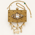 Gold-Tone Embellished Box Clutch with Shell Charms