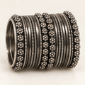 Oxidised Silver-Tone Floral Bangle Set