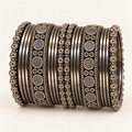 Oxidised Silver-Tone Circular Motif Bangle Set