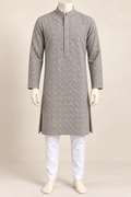 Silver Grey Geometric Embroidered Kurta