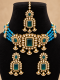 Royal Teal Choker Set with Earrings & Maangtikka