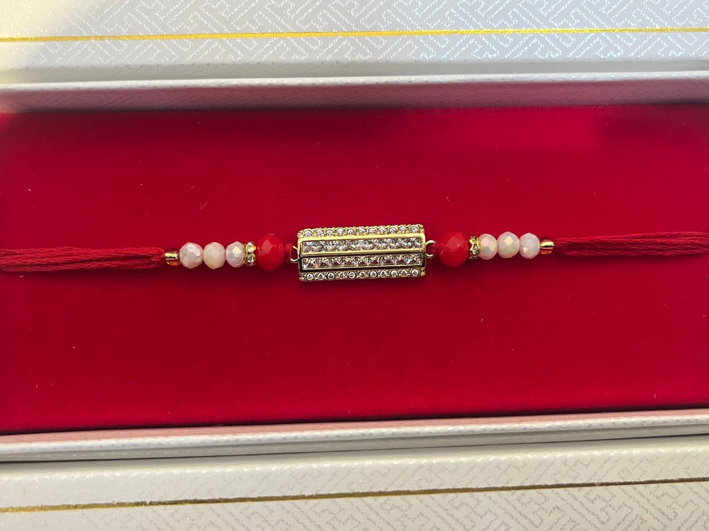 Rectangle Beaded American Diamond Rakhi