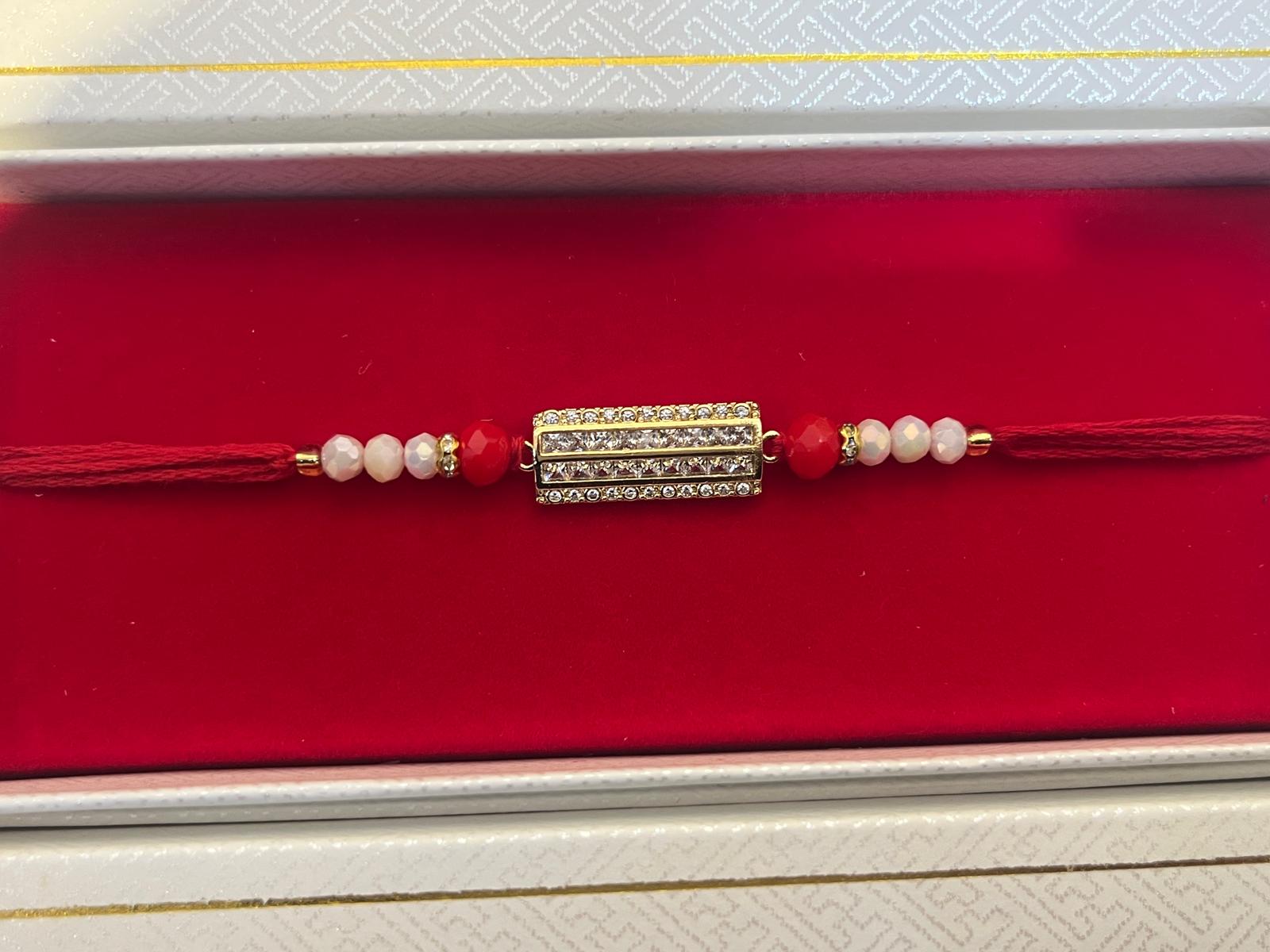 Rectangle Beaded American Diamond Rakhi