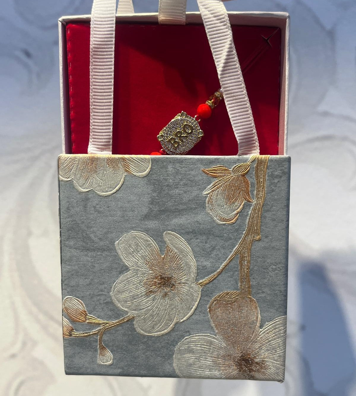 BRO Floral Blue Bag Rakhi