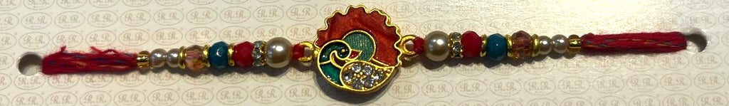 Traditional Peacock Pearl Rakhi & Novelty Shagun Cheque
