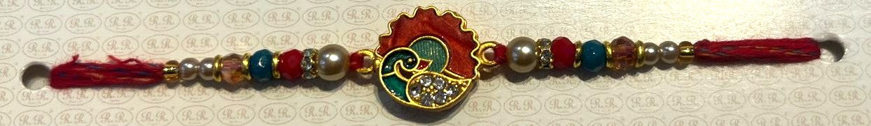 Traditional Peacock Pearl Rakhi & Novelty Shagun Cheque
