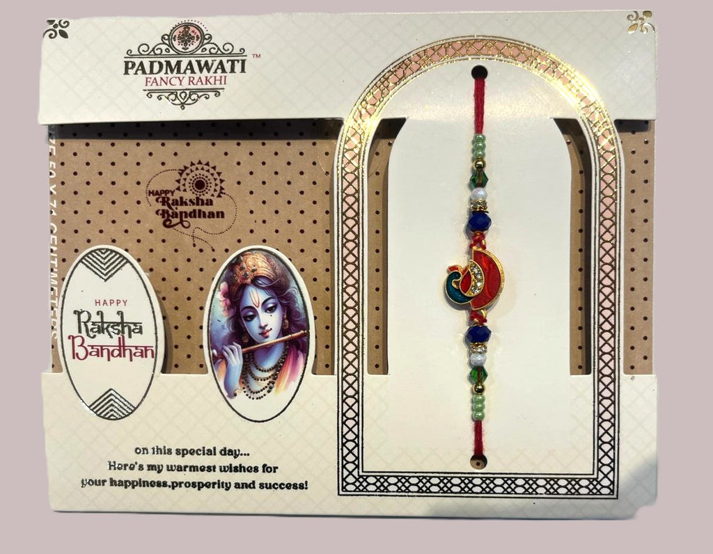 Elegant themed peacock rakhi- Red