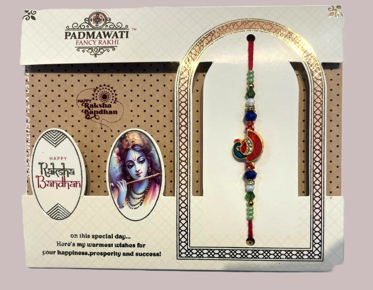 Elegant themed peacock rakhi- Red