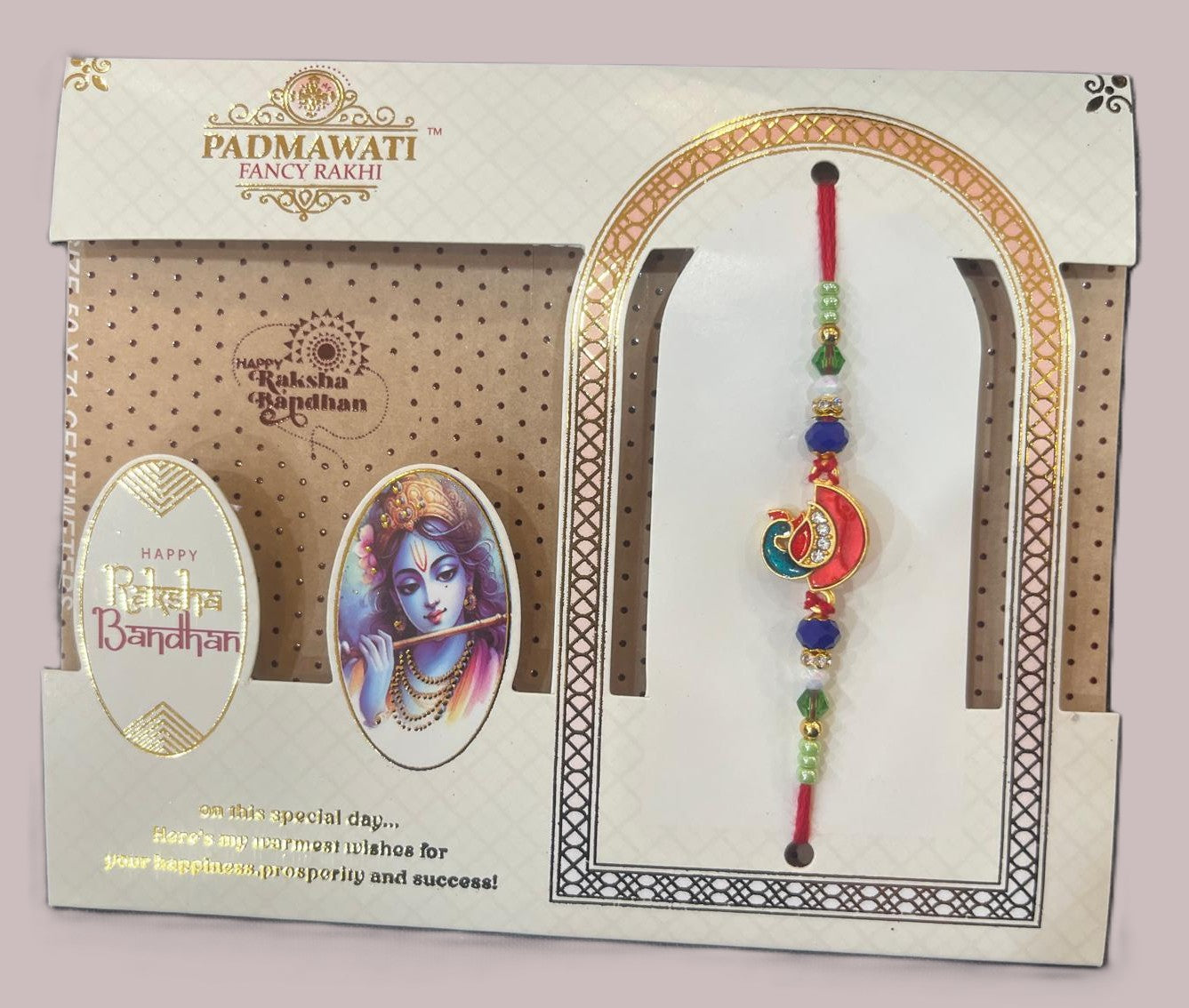 Elegant themed peacock rakhi- Red