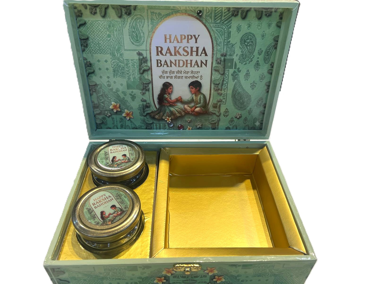 Green Rakhi Thali with Gift Jars