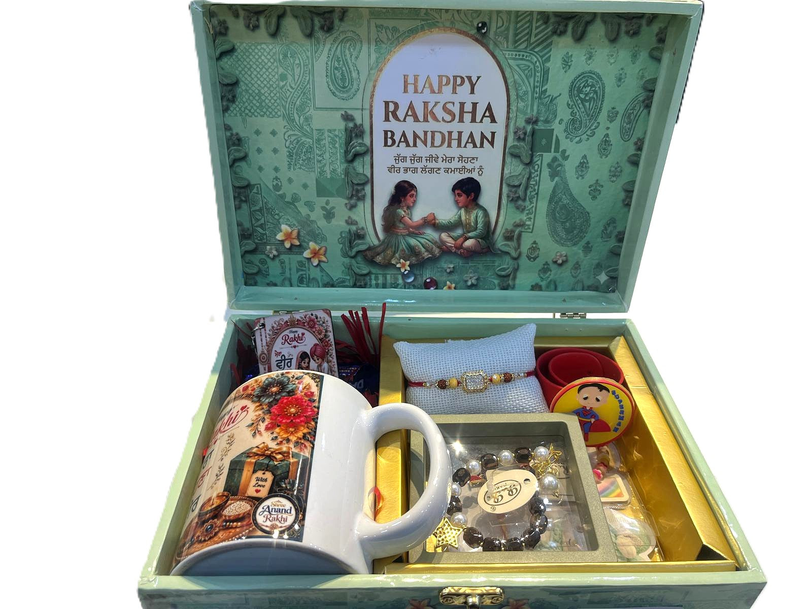 Green Rakhi Thali with Gift Jars