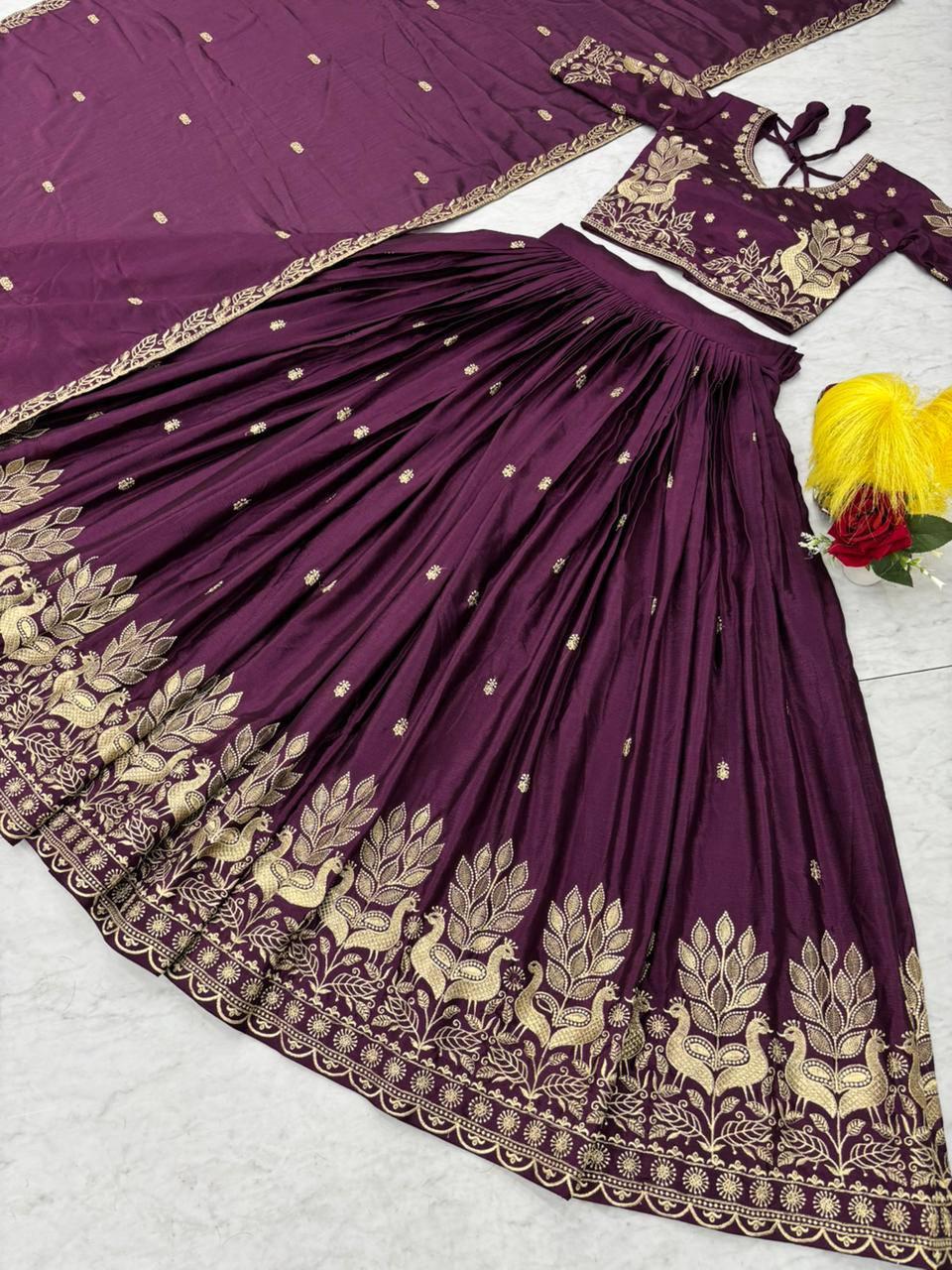 Peacock Gold Embroidered Lehenga Set
