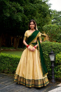 Cream and Emerald Green South Indian Half-Saree Set