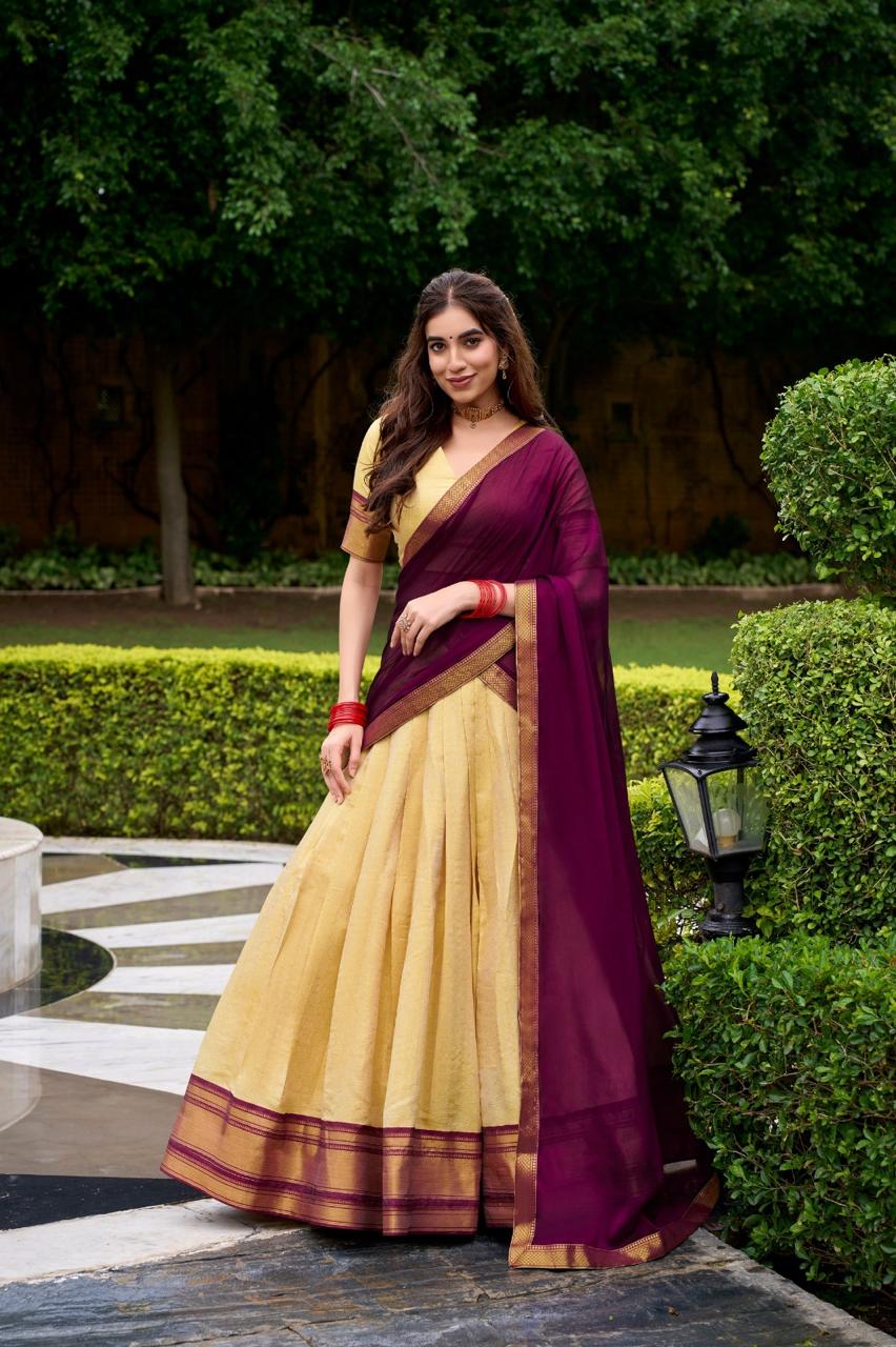 Golden South Indian Half-Saree Set