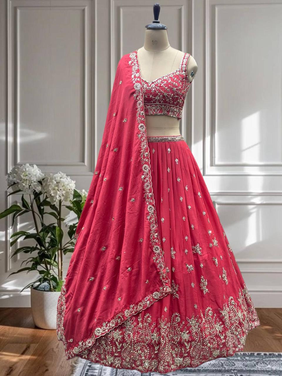 Rani Pink Embroidered Festive Lehenga Set