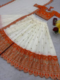Ivory and Orange Embroidered Festive Lehenga Set