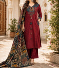 Maroon Peacock Motif Kurta Set with Printed Dupatta