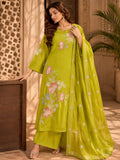 Lime Green Floral Kurta Palazzo Set with Dupatta