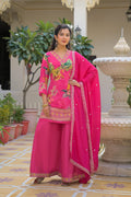 Rani Pink Floral Kurta Palazzo Set with Dupatta