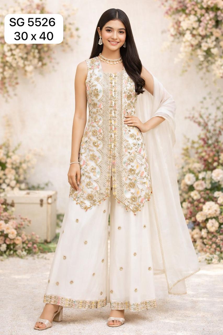 Festive Elegance: Ivory & Gold Sharara Set