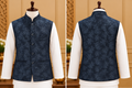 Men's Midnight Navy Blue Floral Jacquard Nehru Jacket